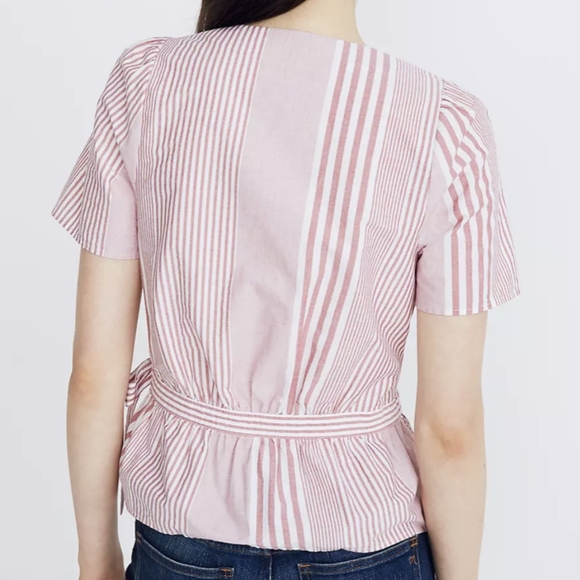 MADEWELL - Ruffle-Hem Wrap Top in Stripe Mix - Picture 3 of 15